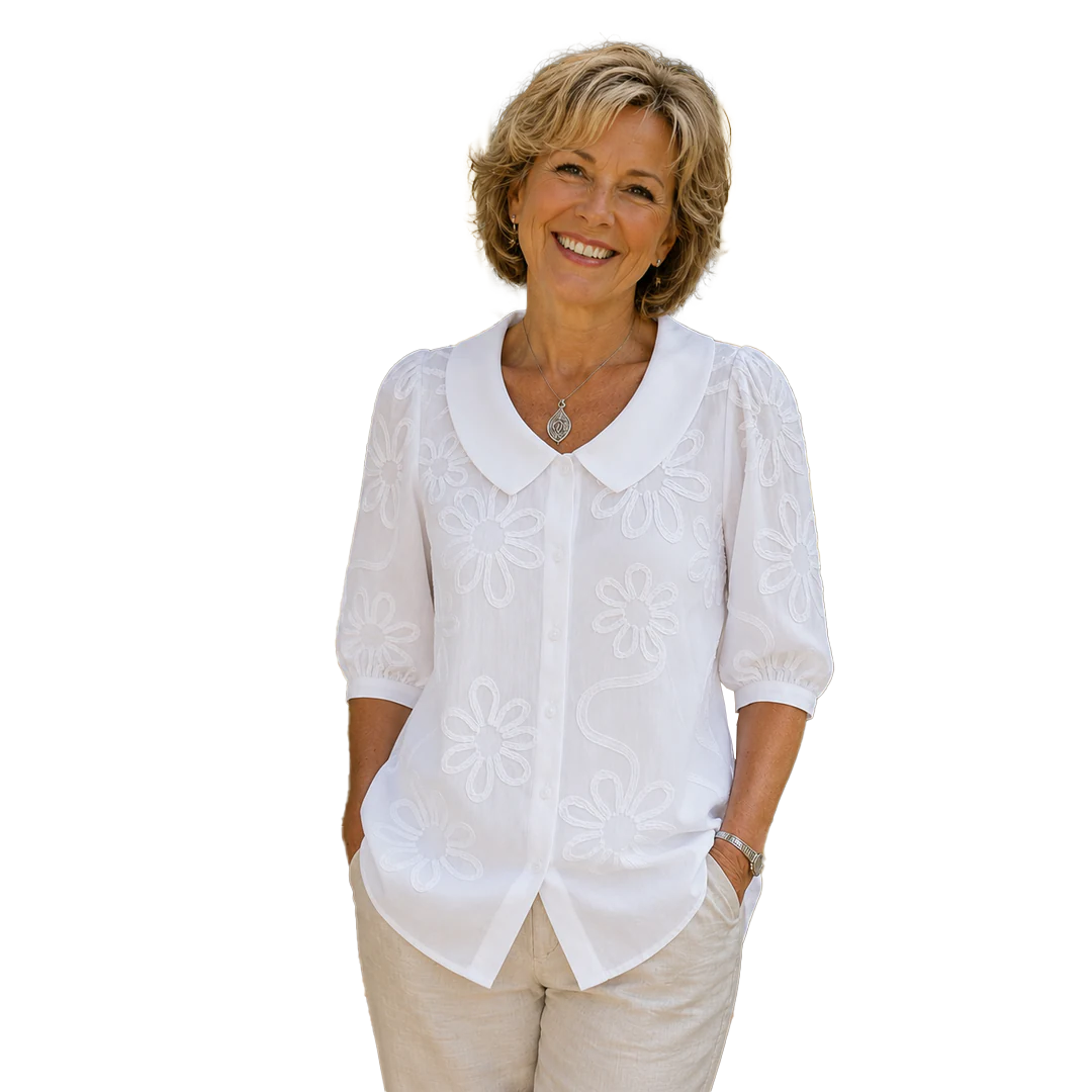 Katherine – Embroidered Floral Peter Pan Collar Blouse