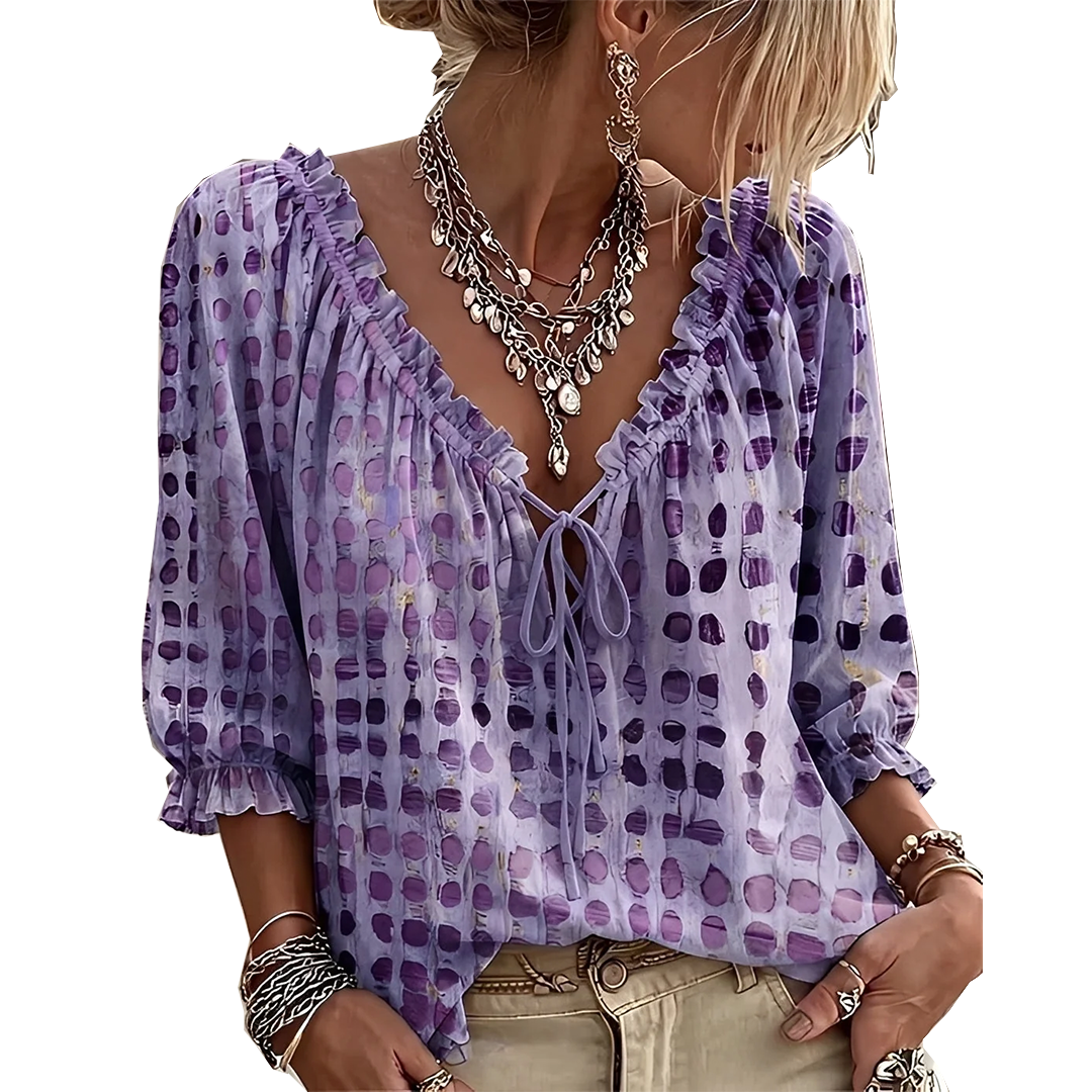 Jillian – Ruffled Tie-Front Spot Print Blouse