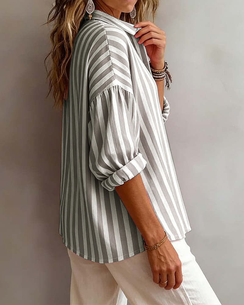 Jayda | Loose Striped Blouse with Collar