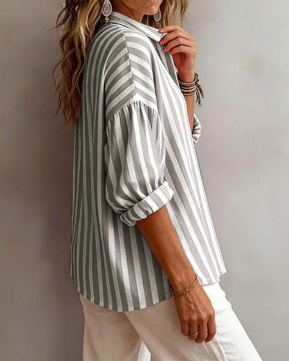 Jayda | Loose Striped Blouse with Collar