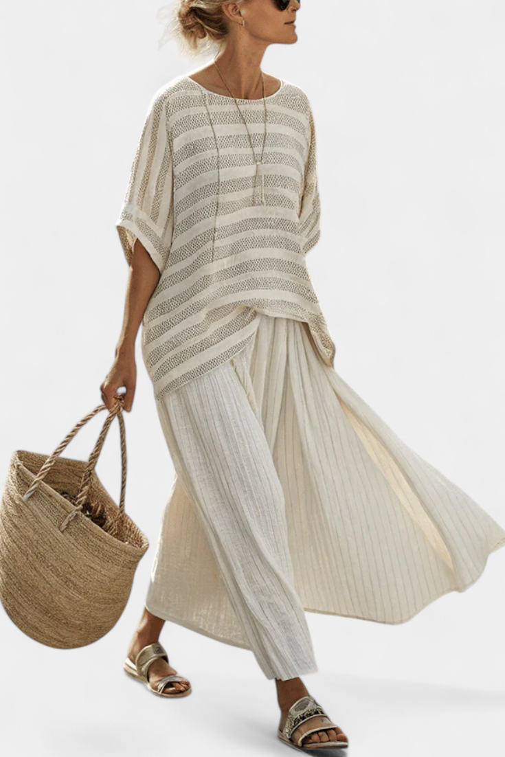 Elinor | Comfortable Striped Top & Flowing Linen Pants