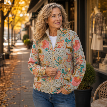 Lorraine – Vintage Floral Print Zip Jacket