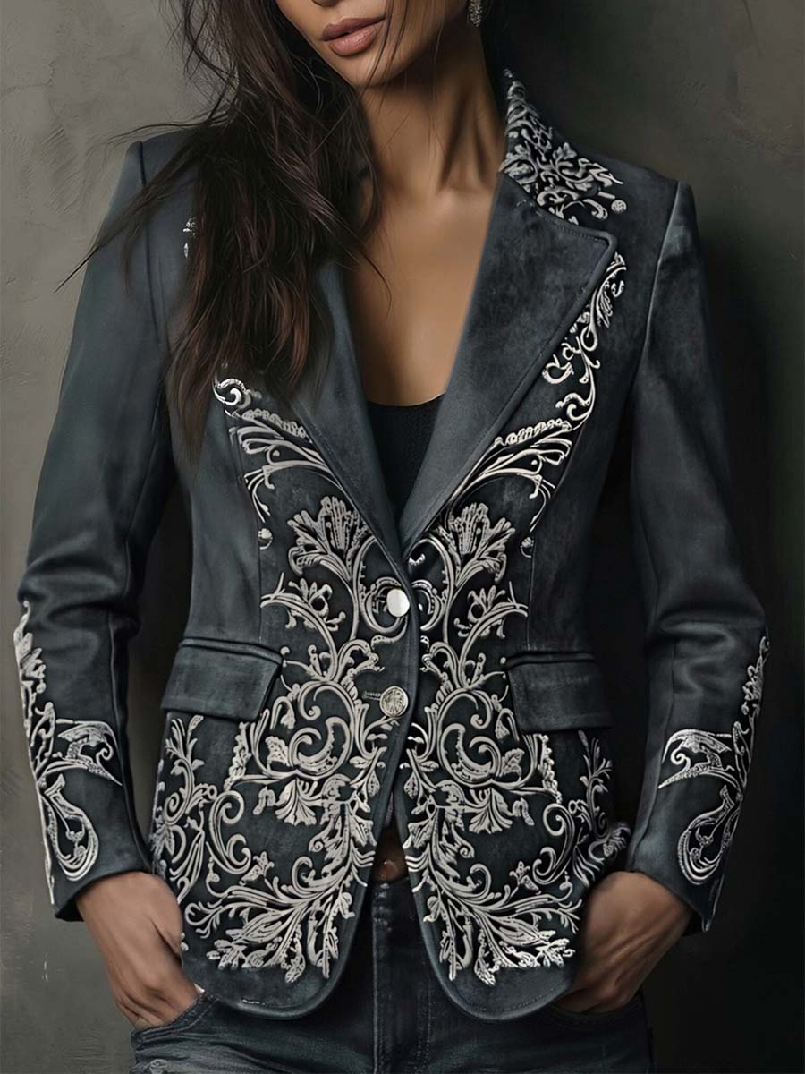 Reba – Embossed Floral Tailored Blazer