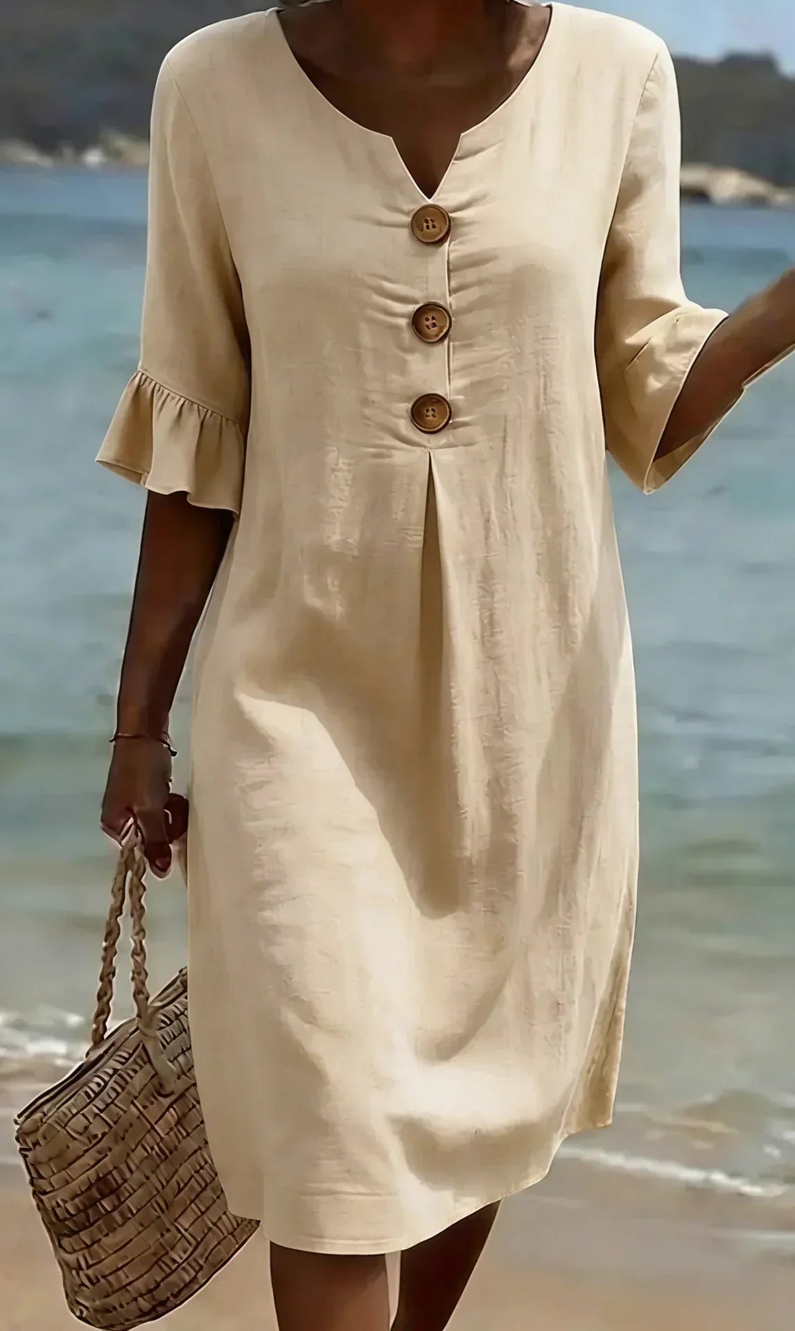 Kara – Relaxed Linen-Look Button Detail Dress
