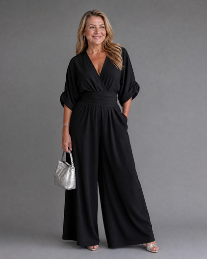 Carmen | Draped V-Neck Wide-Leg Jumpsuit