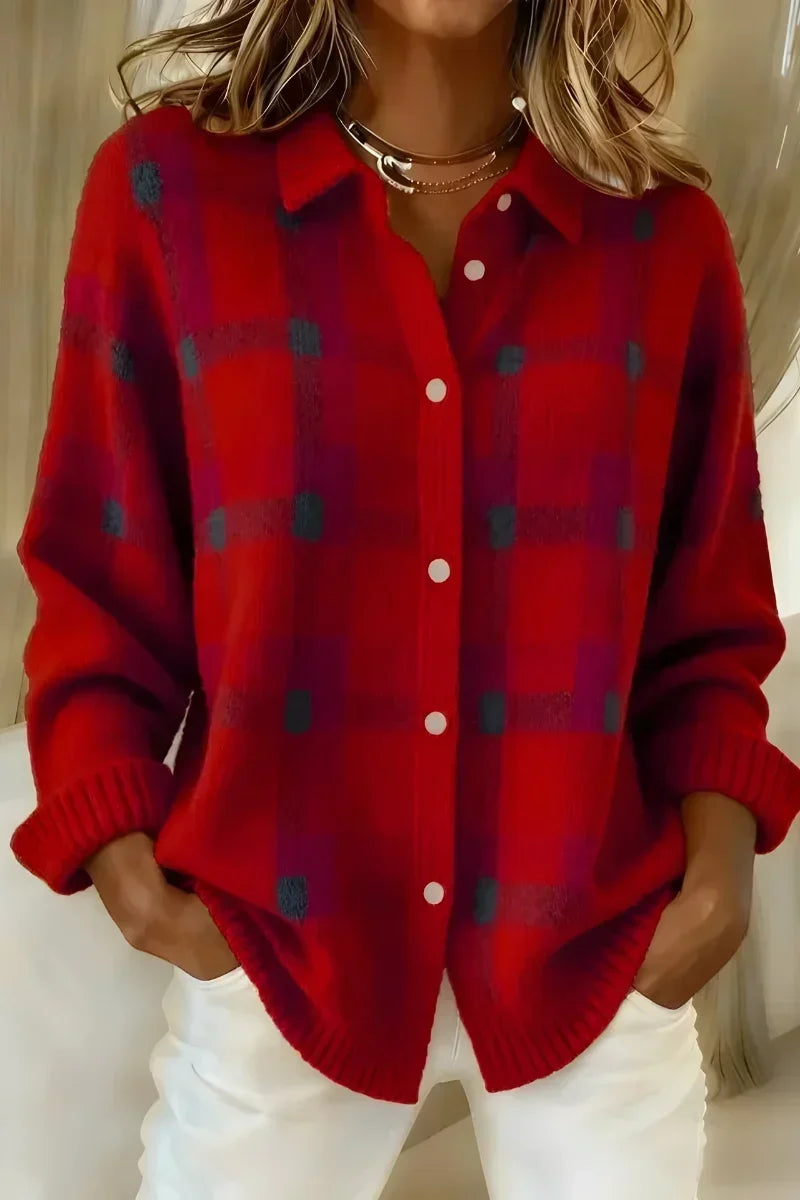 Roberta – Plaid Button-Up Knit Cardigan