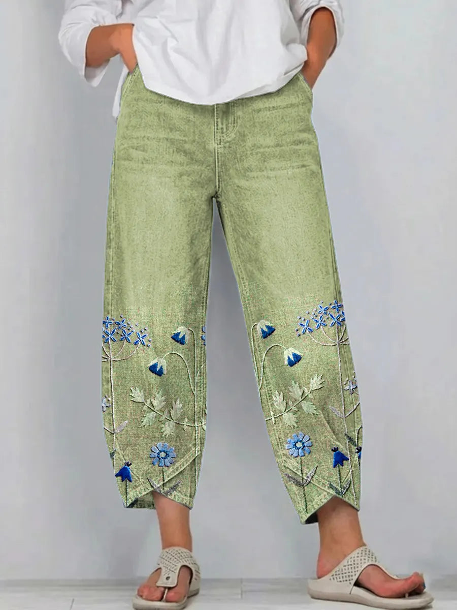 Fiona – Embroidered Relaxed-Fit Pants