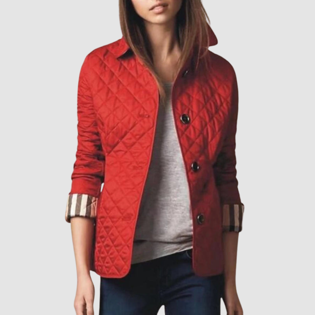 Elsie – Quilted Button-Up Jacket with Check Cuffs