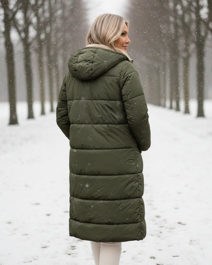 Debra – Quilted Sherpa-Lined Long Coat