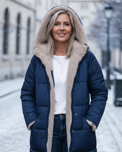 Debra – Quilted Sherpa-Lined Long Coat