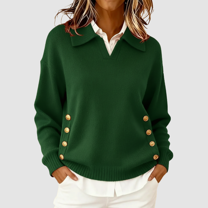 Vivien – Collared Knit Jumper with Side Buttons