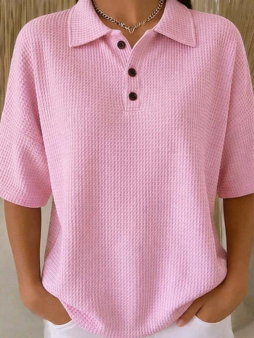Peggie – Relaxed Waffle Knit Polo Top