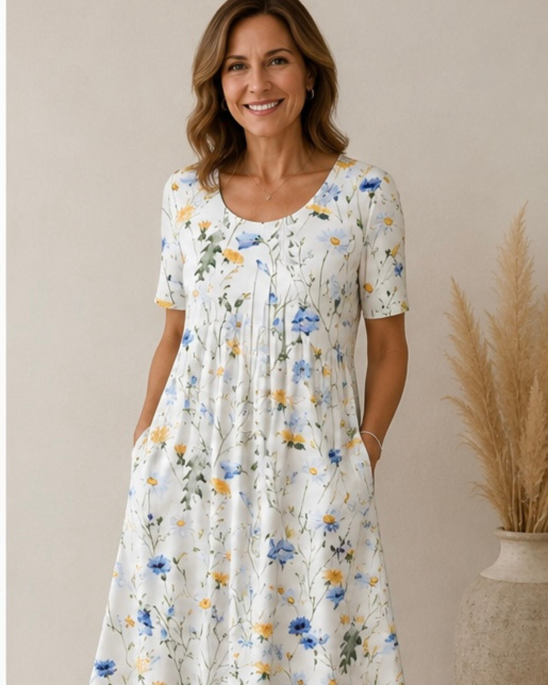 Fiona – Floral Midi Dress with Pockets