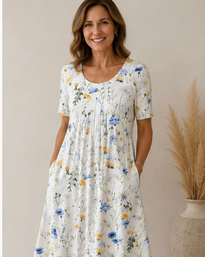 Fiona – Floral Midi Dress with Pockets