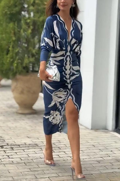 Elaina | Sun Escape Unique Print Dolman Midi Dress