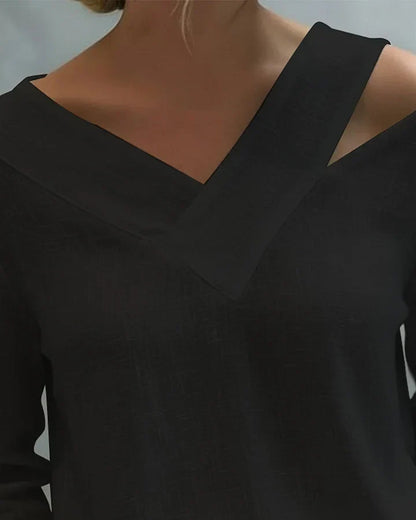 Opal – V-Neck Off-Shoulder Linen-Look Top