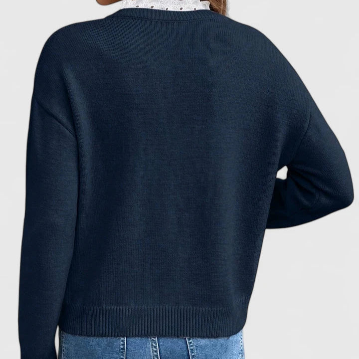 Georgette – Lace-Trim V-Neck Knit Jumper