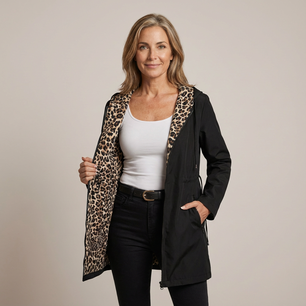 Lorraine – Reversible Hooded Jacket with Leopard Lining
