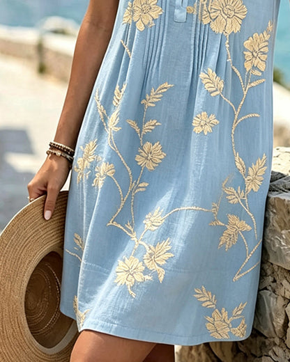 Denise – Pleated Floral Shift Midi Dress