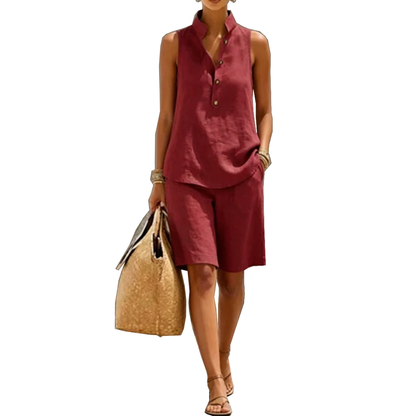 Janice – Relaxed Linen-Look Shorts Set