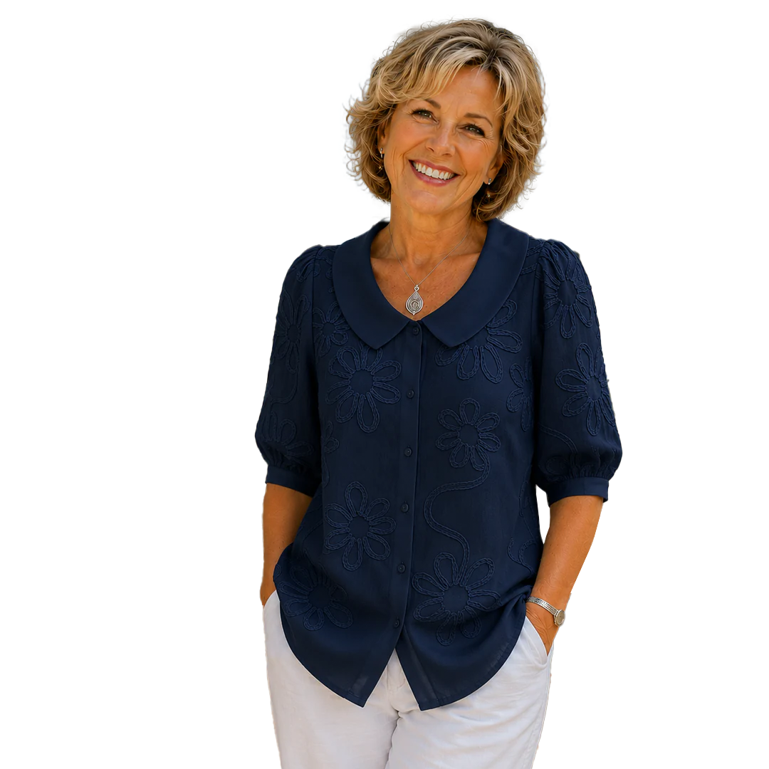 Katherine – Embroidered Floral Peter Pan Collar Blouse