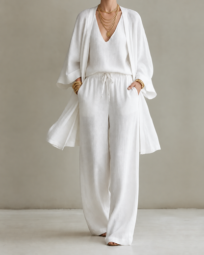 Sharon – Linen-Look Wide-Leg Three-Piece Set
