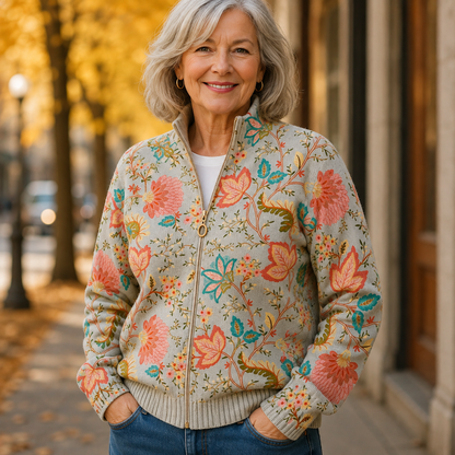 Lorraine – Vintage Floral Print Zip Jacket