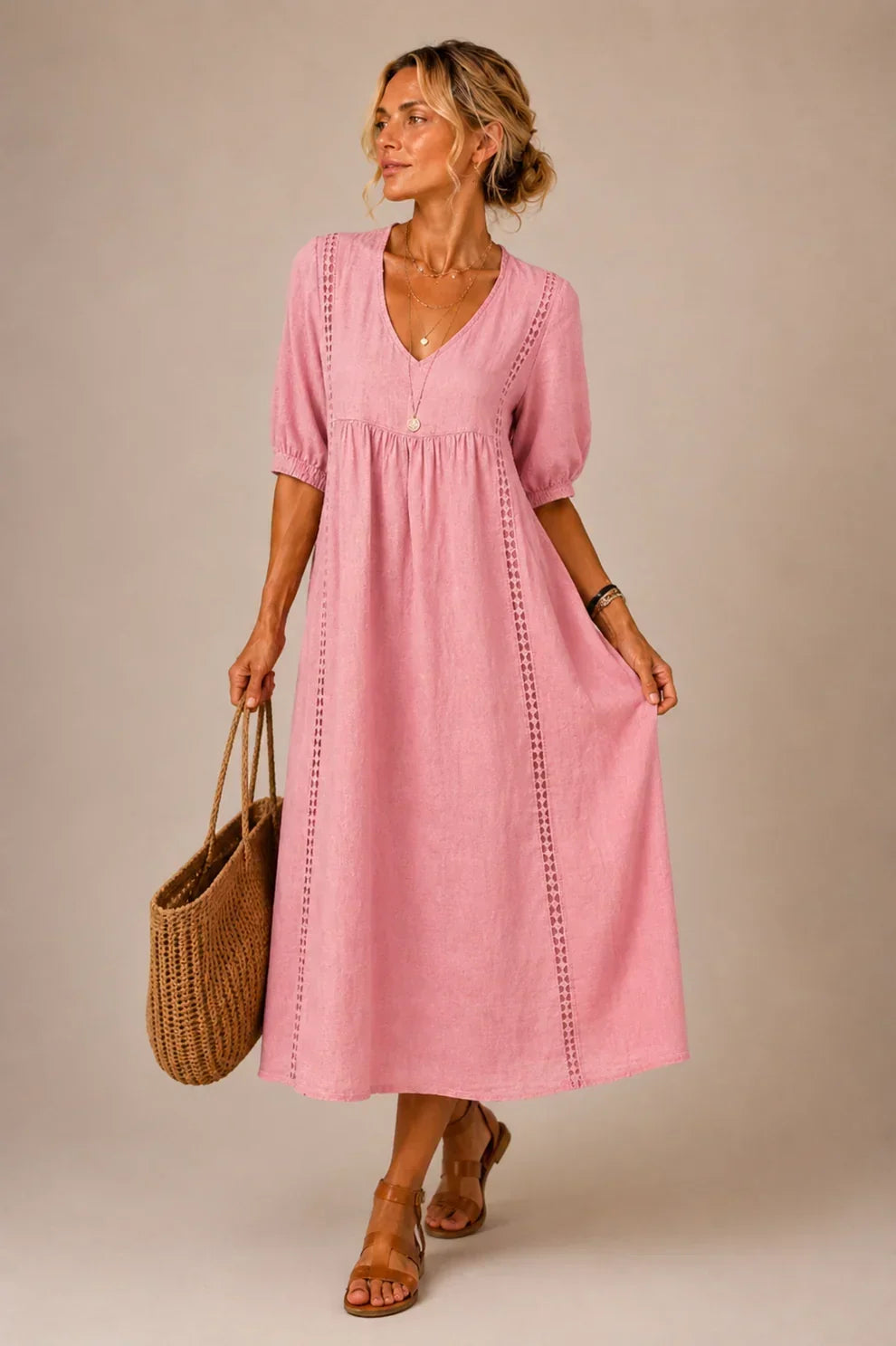 Linda – Lace-Trim Relaxed Midi Dress
