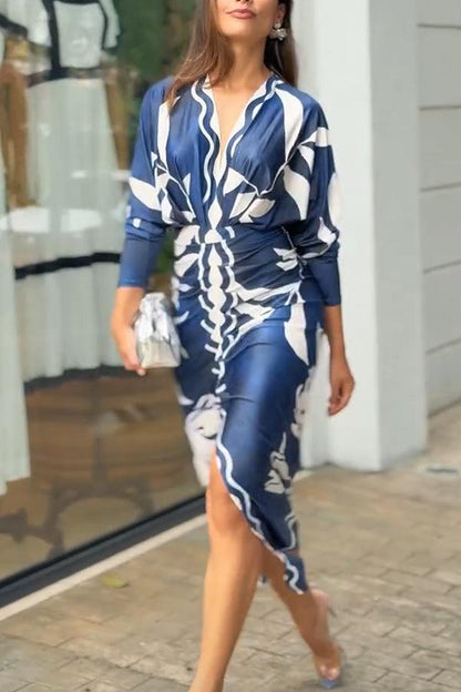Elaina | Sun Escape Unique Print Dolman Midi Dress