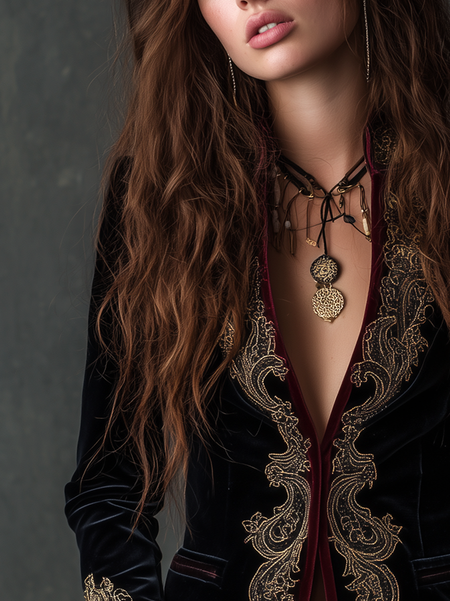 Kara – Baroque Embroidered Velvet-Look Blazer
