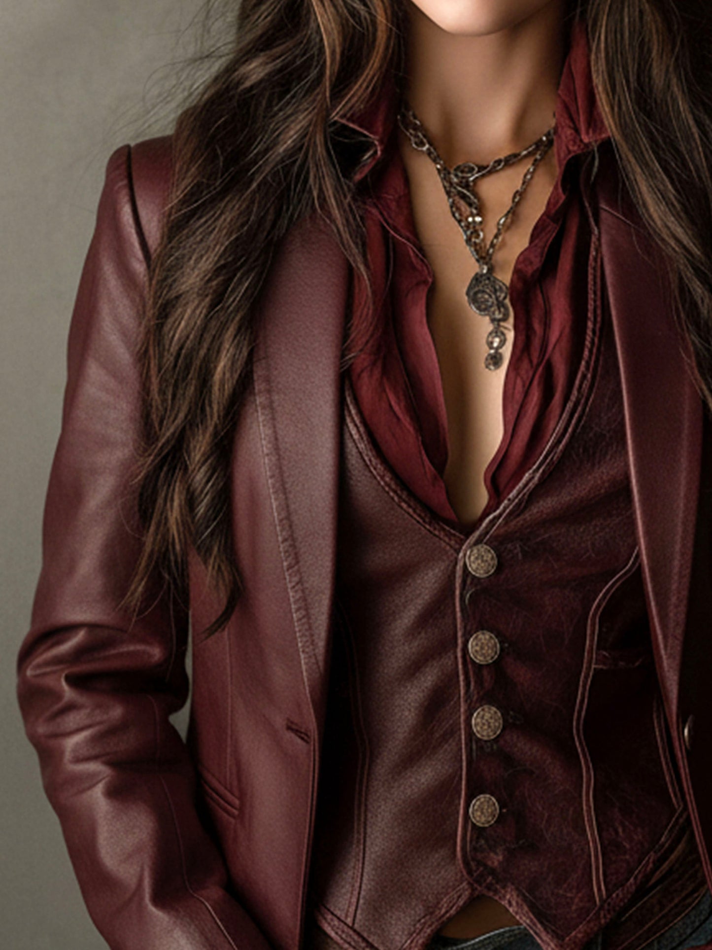 Veronica – Faux-Leather Blazer with Ruffle Detail