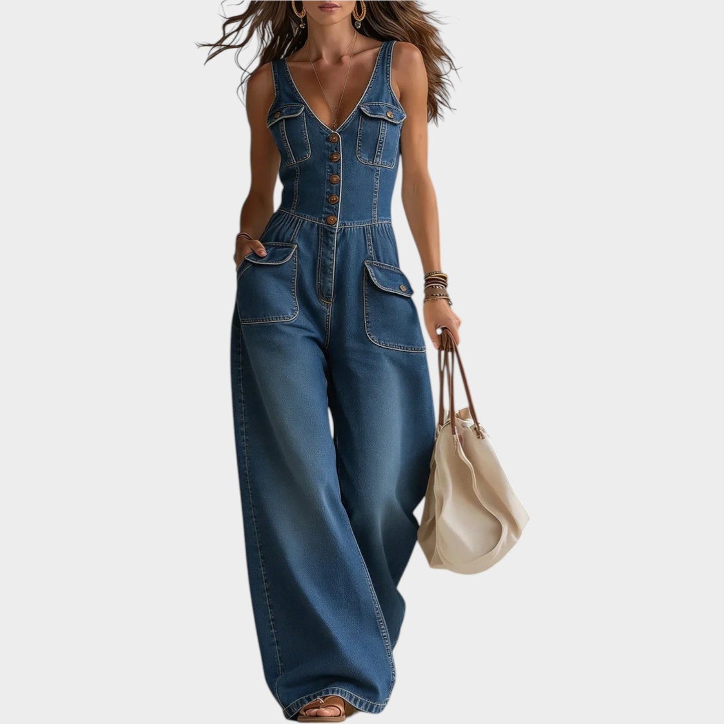 Shannon – Wide Leg Denim-Look Jumpsuit
