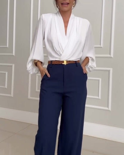 Viola – V-Neck Lantern Sleeve Blouse