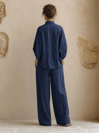 Lynne – Linen-Look Batwing Top and Wide-Leg Pants Set