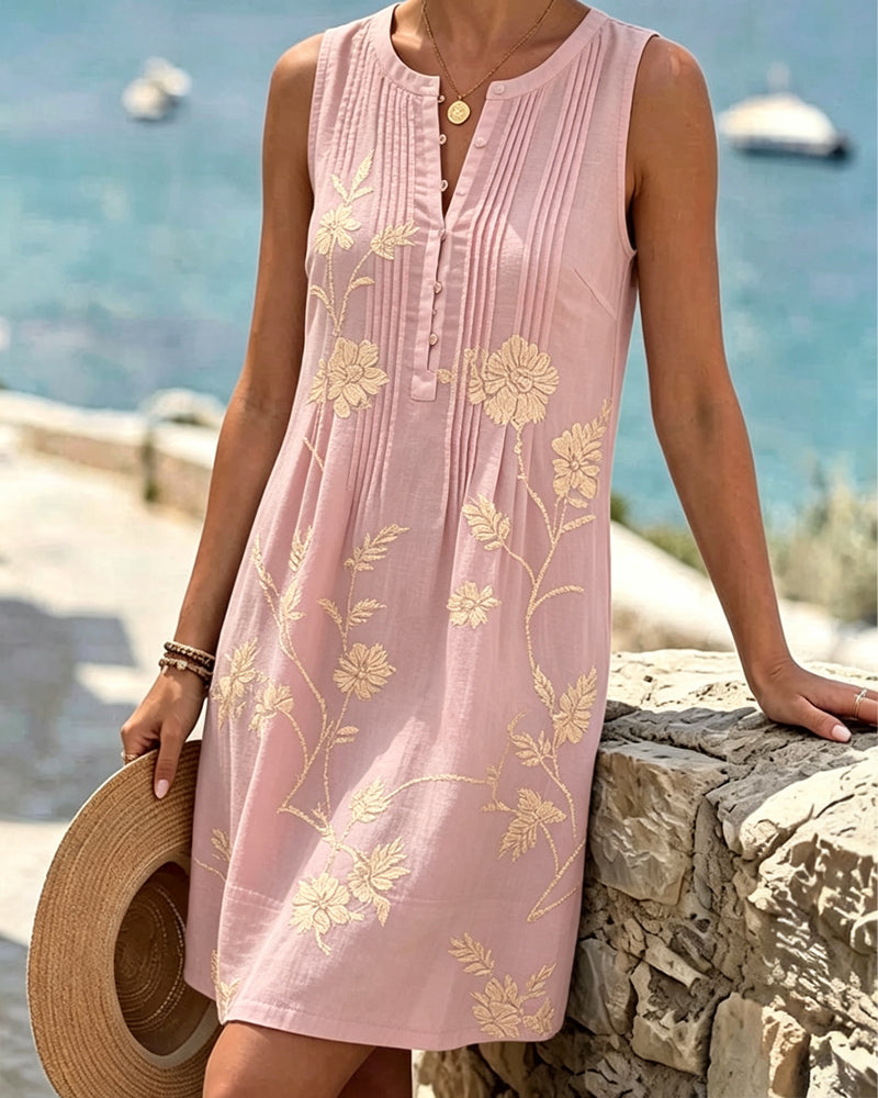 Denise – Pleated Floral Shift Midi Dress
