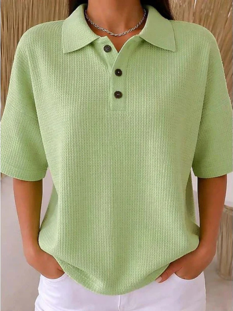 Peggie – Relaxed Waffle Knit Polo Top