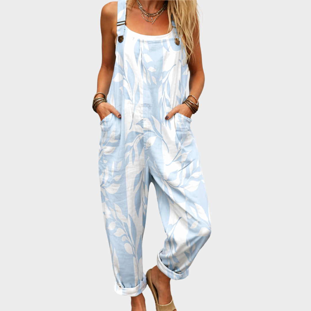 Sunniva | Blue & White Print Overalls