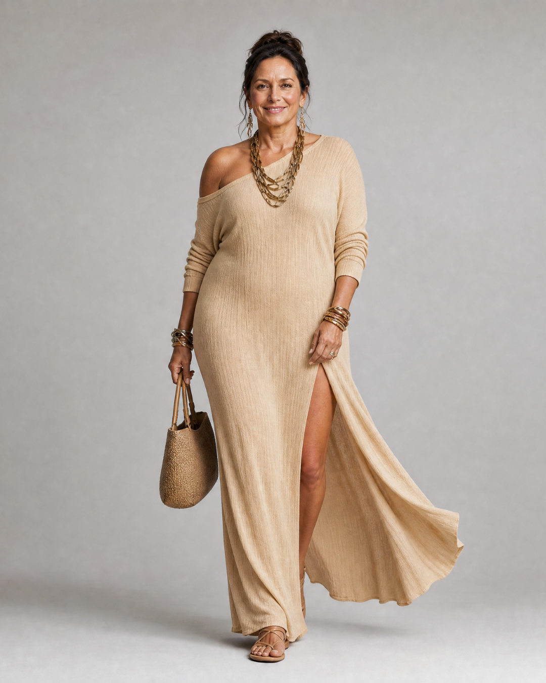 Jenna | One-Shoulder Side-Slit Midi Dress