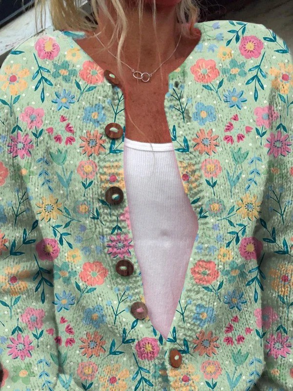 Mary – Floral Knit Button-Front Cardigan