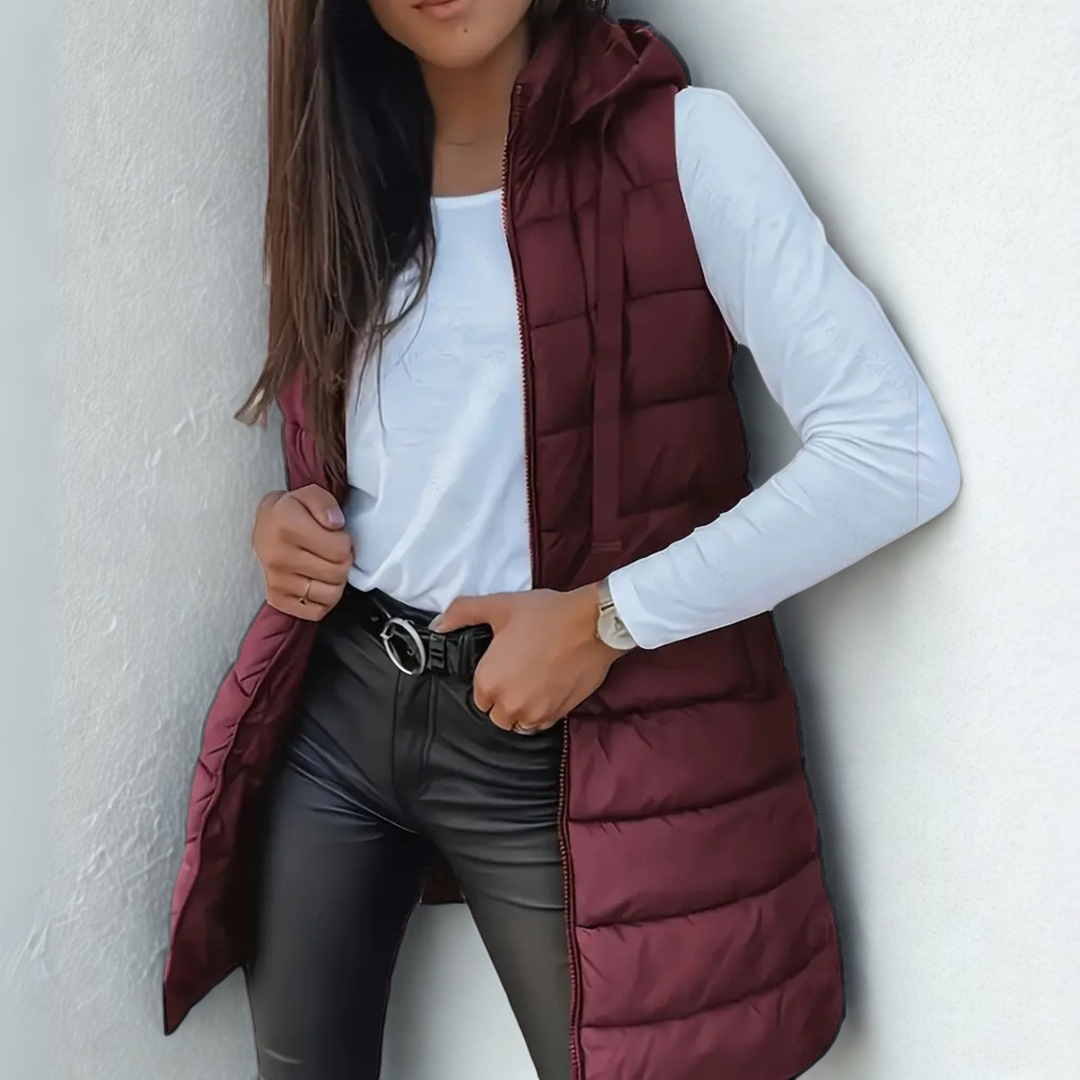 Blanche – Long Hooded Sleeveless Puffer Vest