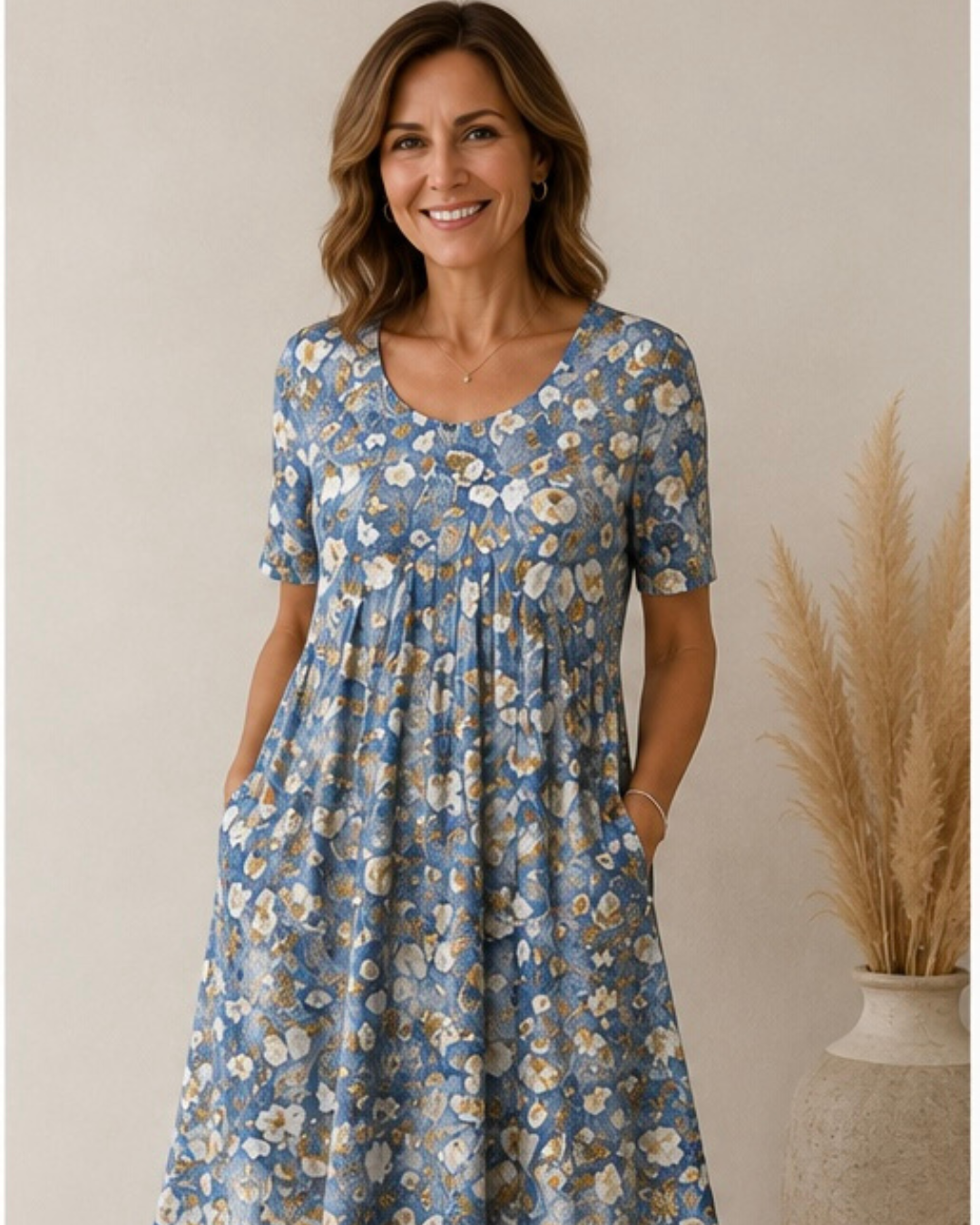 Fiona – Floral Midi Dress with Pockets
