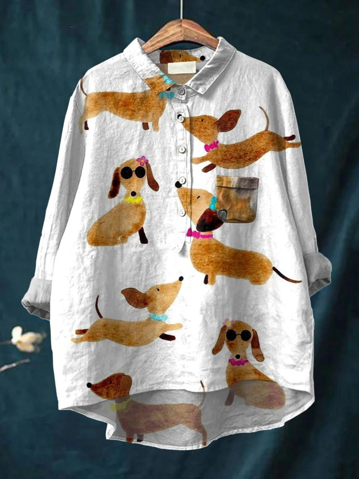 Shira | Cute Dog Dachshund Art Print Casual Shirt