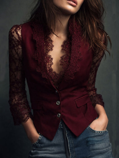 Naomi – Structured Blazer with Lace Sleeves
