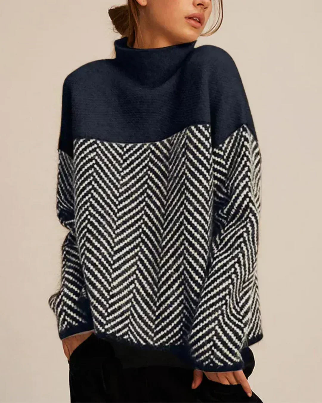 Rhonda – Herringbone Turtleneck Jumper