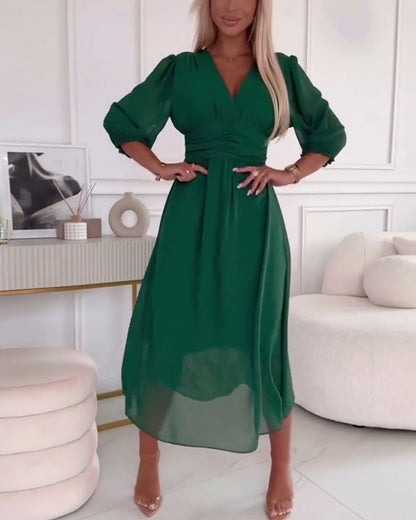 Emmaline | V-Neck Solid Colour Waist Dress