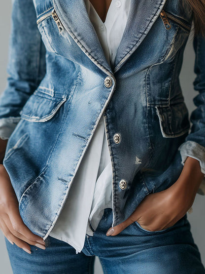 Marlene – Tailored Washed Denim Blazer Jacket
