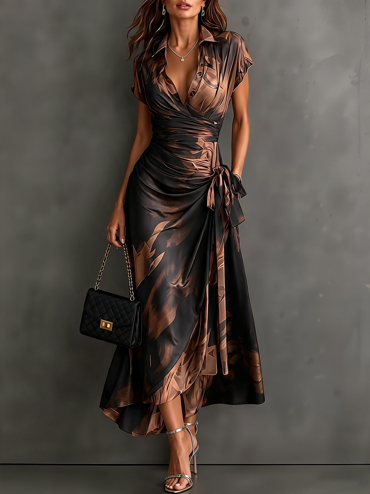 Kristy – Wrap Midi Dress with Abstract Print