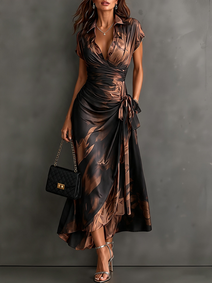 Kristy – Wrap Midi Dress with Abstract Print