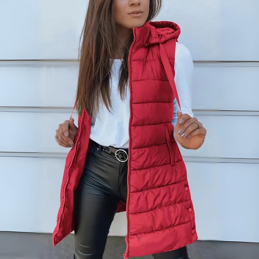 Blanche – Long Hooded Sleeveless Puffer Vest