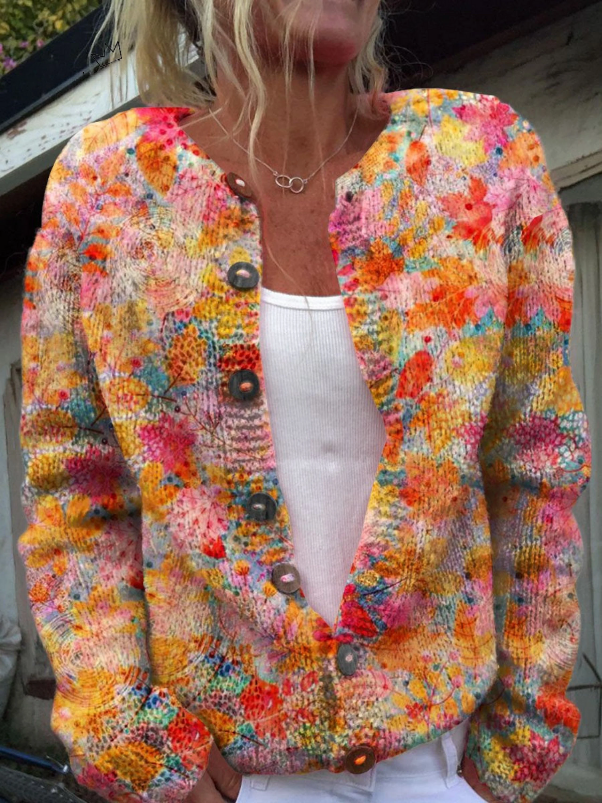 Annie – Printed Knit Button-Front Cardigan